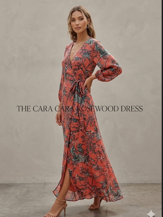 Cara Cara Dresses & Skirts - Cara Cara Rosewood Silk Maxi Dress Heron Watermelon Coral and Teal Floral Small